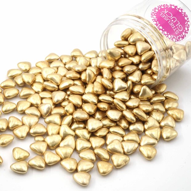 STREUSEL GLÜCK Streusel Schokoherzen gold 90g | ca. 100 Stück goldene Herzen Zuckerstreusel Sprinkles | Tortendeko für Hochzeit Geburtstag Kindergeburtstag Cupcakes | Plätzchen Torte Kuchen Muffins #1