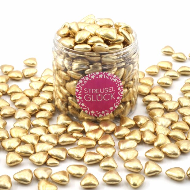 STREUSEL GLÜCK Streusel Schokoherzen gold 90g | ca. 100 Stück goldene Herzen Zuckerstreusel Sprinkles | Tortendeko für Hochzeit Geburtstag Kindergeburtstag Cupcakes | Plätzchen Torte Kuchen Muffins #1