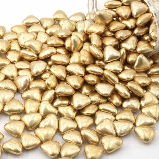 STREUSEL GLÜCK Streusel Schokoherzen gold 90g | ca. 100 Stück goldene Herzen Zuckerstreusel Sprinkles | Tortendeko für Hochzeit Geburtstag Kindergeburtstag Cupcakes | Plätzchen Torte Kuchen Muffins #1