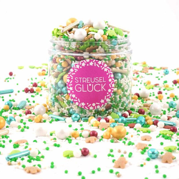 Streusel Weihnachtstraum grün weiss gold 180g | Zuckerstreusel Sprinkles Weihnachten | Tortendeko Christmas