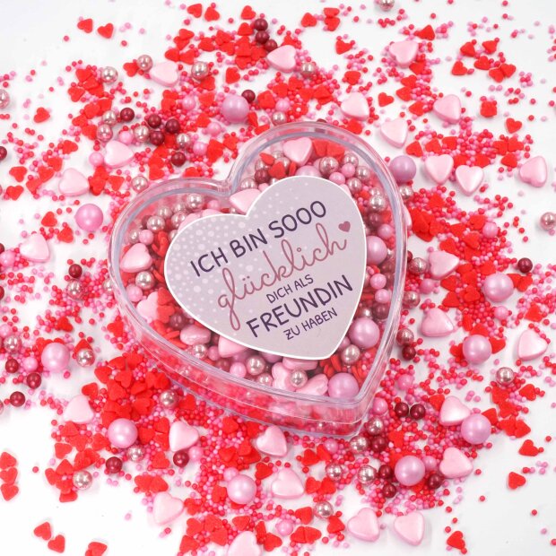 lamour Geschenkherz ICH BIN SOOO glücklich DICH ALS FREUNDIN ZU HABEN lamour 160 g  | Streusel Geschenk für beste Freundin Geburtstag Geburtstagsgeschenk