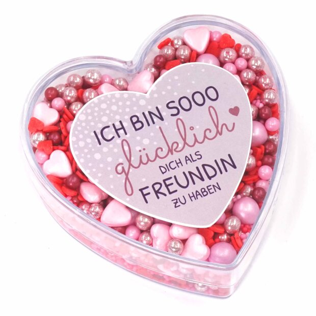 lamour Geschenkherz ICH BIN SOOO glücklich DICH ALS FREUNDIN ZU HABEN lamour 160 g  | Streusel Geschenk für beste Freundin Geburtstag Geburtstagsgeschenk