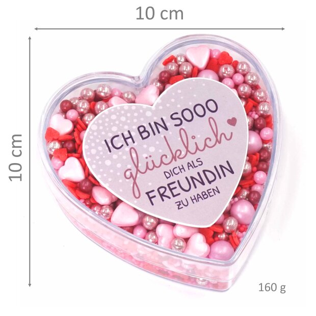 lamour Geschenkherz ICH BIN SOOO glücklich DICH ALS FREUNDIN ZU HABEN lamour 160 g  | Streusel Geschenk für beste Freundin Geburtstag Geburtstagsgeschenk