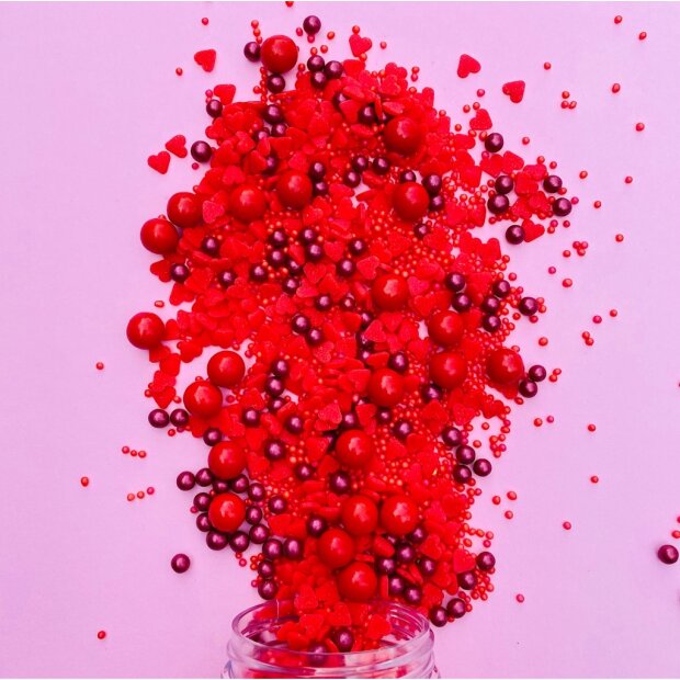 Streusel Herzflimmern rot 90g | Zuckerstreusel Herzen Hochzeit
