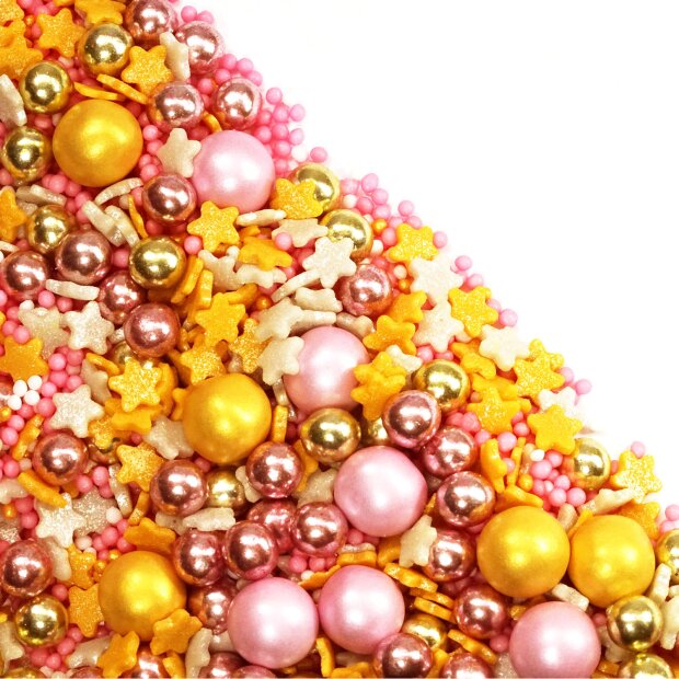 Streusel Rapunzel rosa gold 90g | Zuckerstreusel Sprinkles Sterne Mädchen Geburtstag | Tortendeko