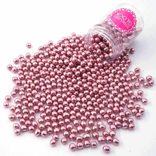 Schokokugeln Crispy mini rosa metallic 75g | Schokostreusel für Weihnachten Geburtstag | Cupcakes Cake Pops Muffins Tortendeko