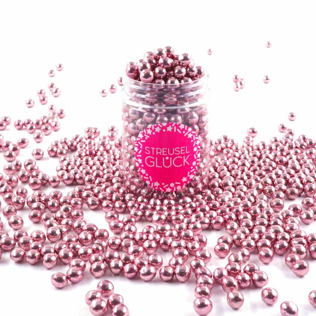 Schokokugeln Crispy mini rosa metallic 75g | Schokostreusel für Weihnachten Geburtstag | Cupcakes Cake Pops Muffins Tortendeko
