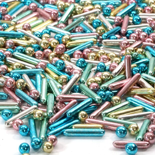 Streusel Saturday Night Fever 75g | Sprinkles Rods und Schokokugeln metallic bunt  | perfekt für Weihnachten Geburtstag