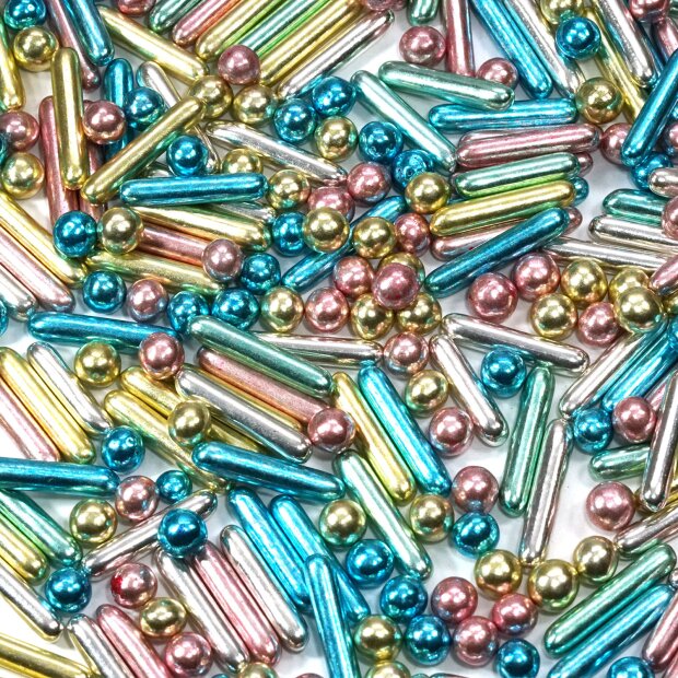 Streusel Saturday Night Fever 75g | Sprinkles Rods und Schokokugeln metallic bunt  | perfekt für Weihnachten Geburtstag