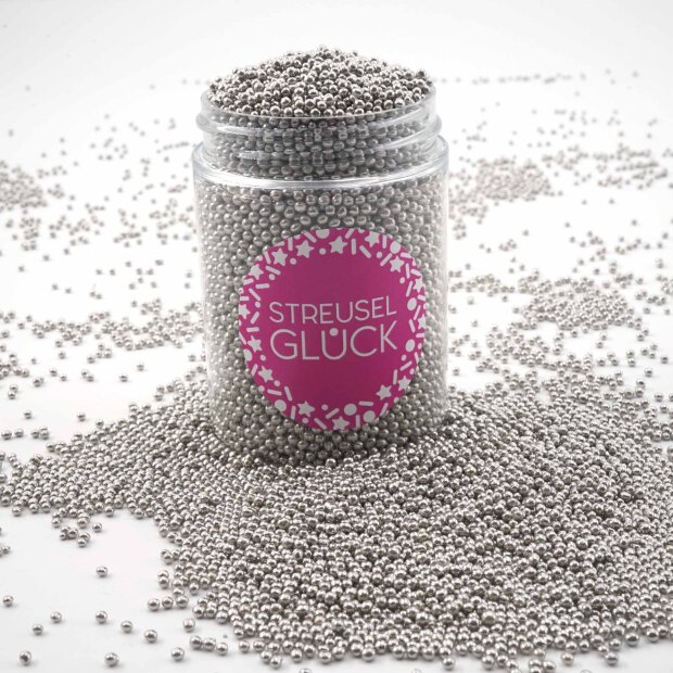 Streusel Just Pure silber 90g | silberne Zuckerstreusel Nonpareilles | Kindergeburtstag Weihnachten | Tortendeko Cupcakes Muffins