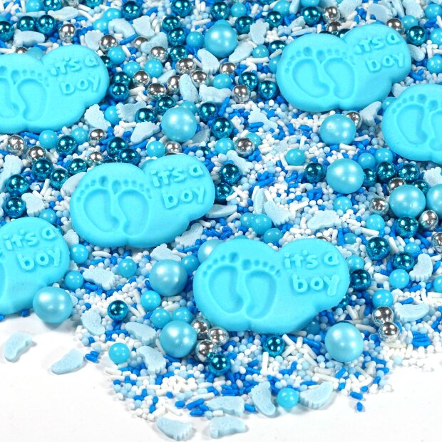 Streusel Baby Boy weiss hellblau blau 180g | Zuckerstreusel Sprinkles Baby Shower Taufe | Tortendeko Geburtstag
