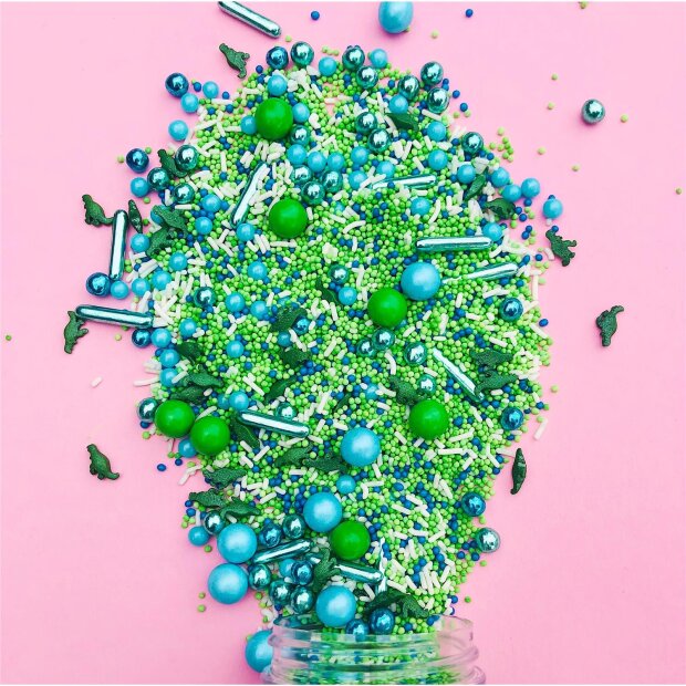 Streusel Dino Park weiss grün blau 180g | Zuckerstreusel Sprinkles Kindergeburtstag Dinosaurier | Tortendeko
