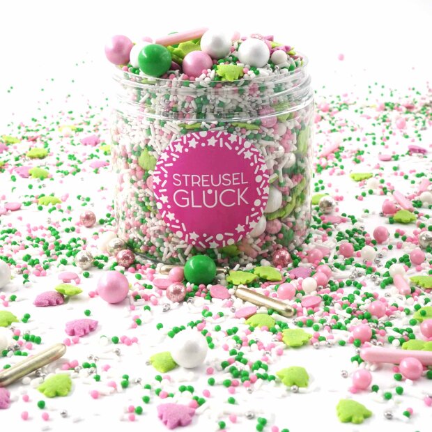 Streusel Christmas Tree weiss rosa grün 180g | Zuckerstreusel Sprinkles Weihnachten | Tortendeko Geburtstag