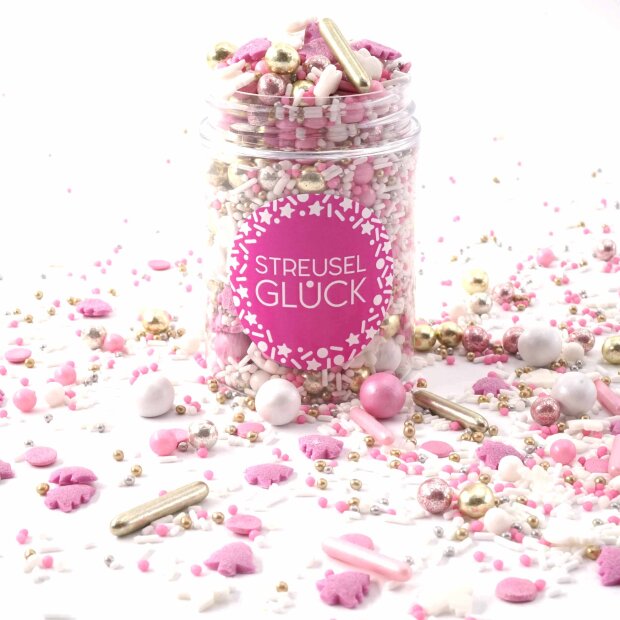 Streusel Engelchen weiss rosa gold 90g | Zuckerstreusel Sprinkles Weihnachten | Tortendeko Geburtstag