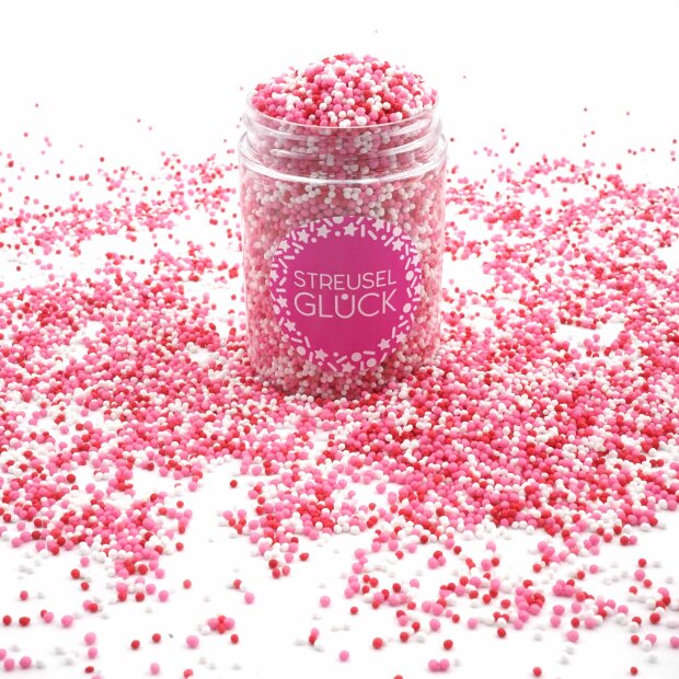 Streusel Just Pure weiss-rosa-rot 90g | Zuckerstreusel Nonpareilles | Kindergeburtstag Valentinstag Muttertag | Tortendeko Cupcakes Muffins