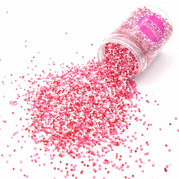 Streusel Just Pure weiss-rosa-rot 90g | Zuckerstreusel Nonpareilles | Kindergeburtstag Valentinstag Muttertag | Tortendeko Cupcakes Muffins