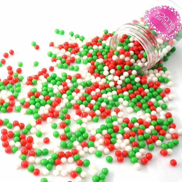 Zuckerperlen Pure Love weiss-rot-grün 90g | Streusel Perlen aus Zucker für Deine Tortendeko | Weihnachten Geburtstag