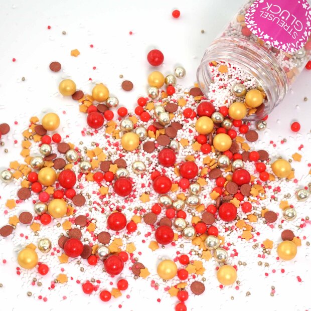 Streusel Goldlöckchen rot gold bunt 90g | Zuckerstreusel Sprinkles Weihnachten | Tortendeko Geburtstag