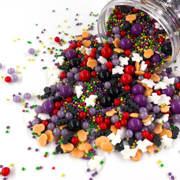 Streusel Happy Halloween 90g | Zuckerstreusel Sprinkles Halloween | Tortendeko Party Geister Fledermäuse