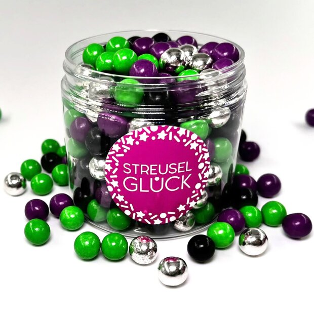 Schokokugeln Halloween grün-lila-schwarz-silber 180g