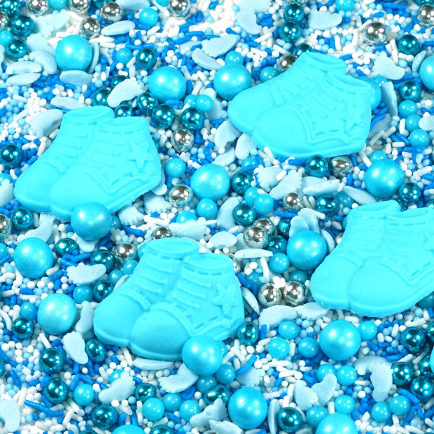 Streusel Baby Shoe weiss hellblau blau 180g | Zuckerstreusel Sprinkles Baby Shower Taufe | Tortendeko Geburtstag