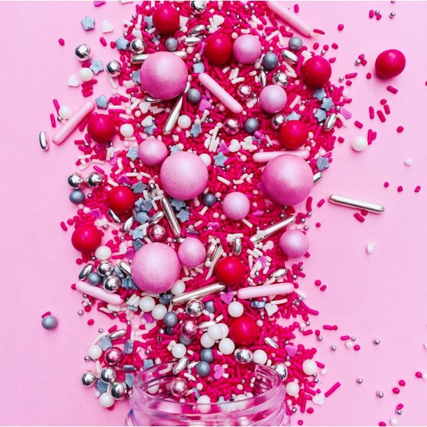 Streusel PINK LOVE pink, rosa, silber 90g | Zuckerstreusel Sprinkles Geburtstag Mädchen | Tortendeko Kindergeburtstag Party