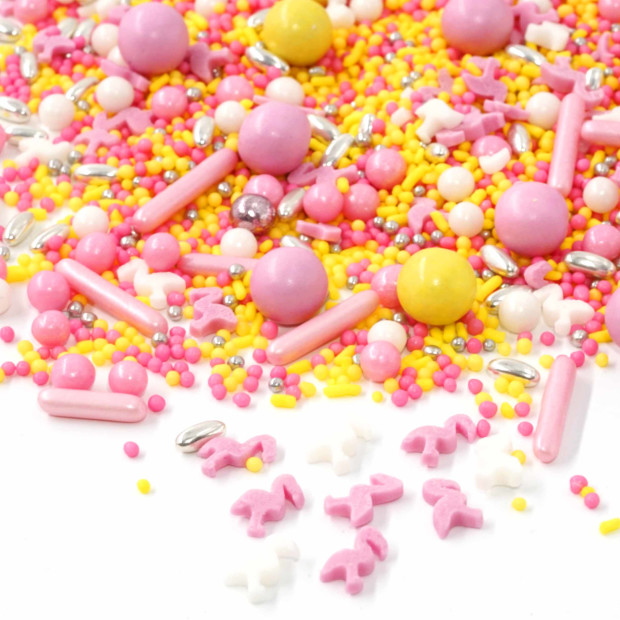 Streusel Flamingo weiss rosa grün 180g Zuckerstreusel Sommer Geburtstag Tortendeko Sprinkles Cupcakes
