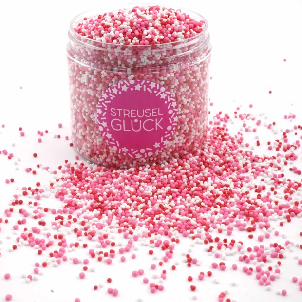 Streusel Just Pure weiss-rosa-rot 180g | Zuckerstreusel Nonpareilles | Kindergeburtstag Valentinstag Muttertag | Tortendeko Cupcakes Muffins