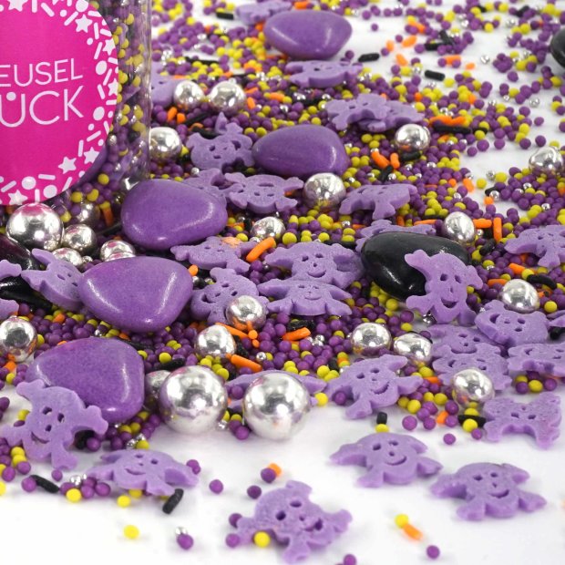 Streusel Geisterschimmer lila silber schwarz 90g | Zuckerstreusel Sprinkles Halloween | Tortendeko Party Geister Fledermäuse